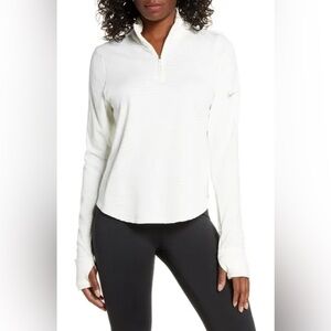 Nike Dri Fit Half Zip Running Pullover Small Cream Thumbholes Pocket
